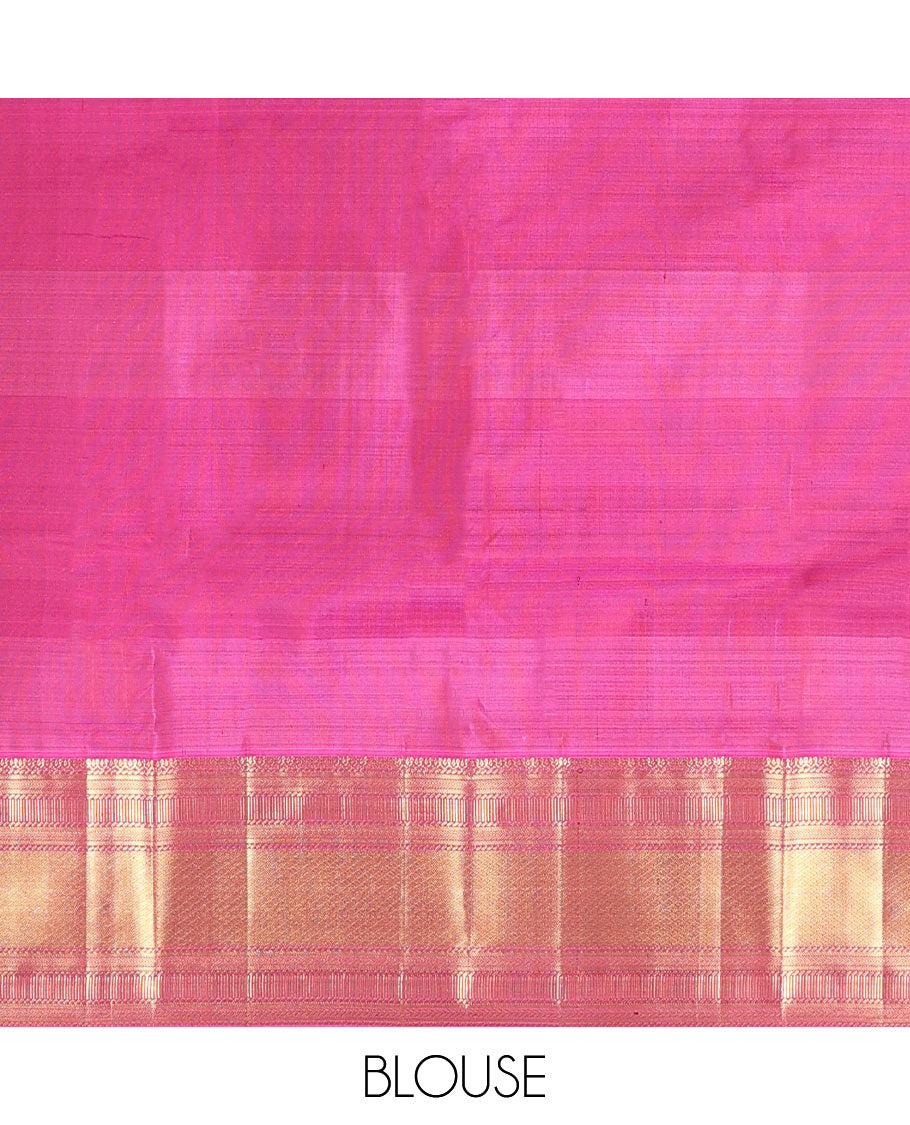 Pink Vasundhara Silk Saree, Colorfully Designed with Palum Pazhamum Checks, Complemented by a Contrast Border of Geometric Designs, Pallu Depicting Jaal Designs, and Paired with a Contrast Blouse