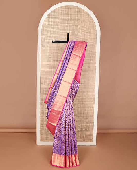 Blue jacquard wedding silk saree, contrast intricate pallu & zari border of thilakam,paisa,vanki,kathir & jaal designs