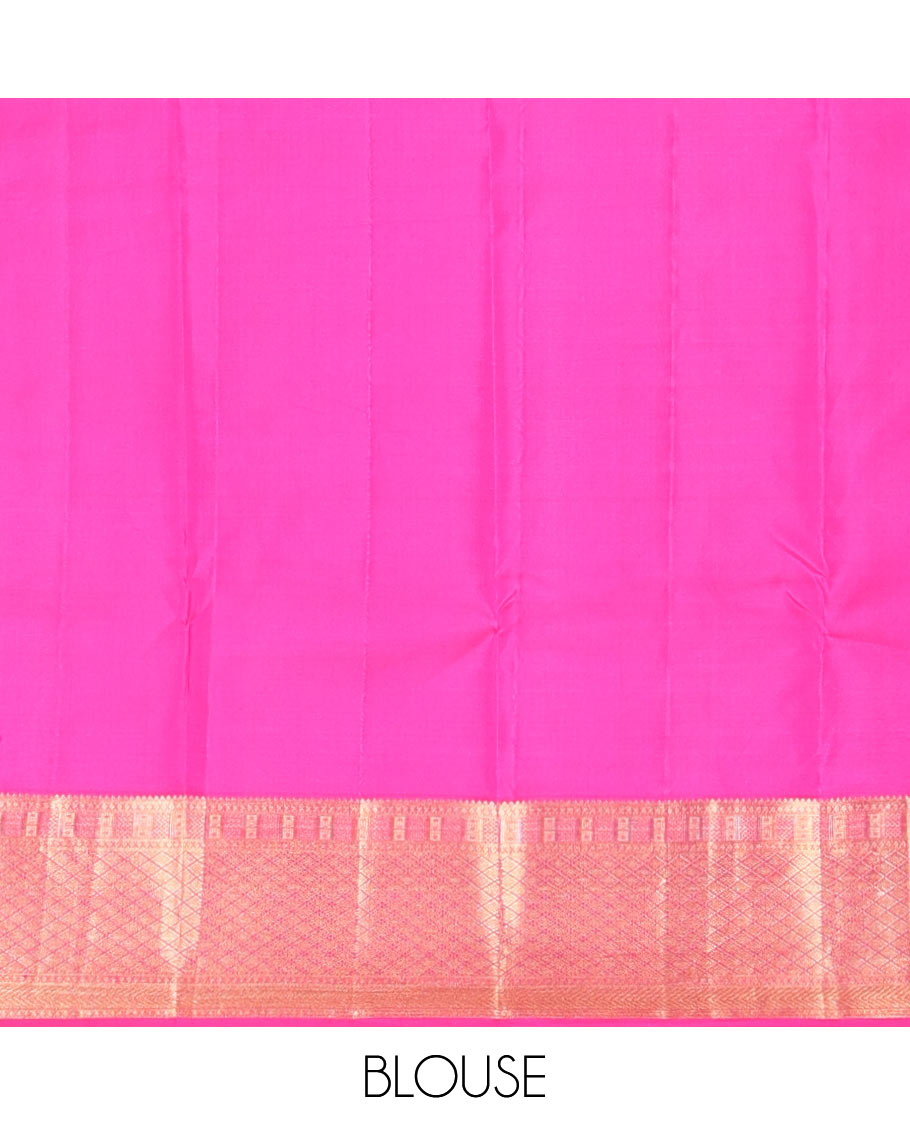 Blue jacquard wedding silk saree, contrast intricate pallu & zari border of thilakam,paisa,vanki,kathir & jaal designs