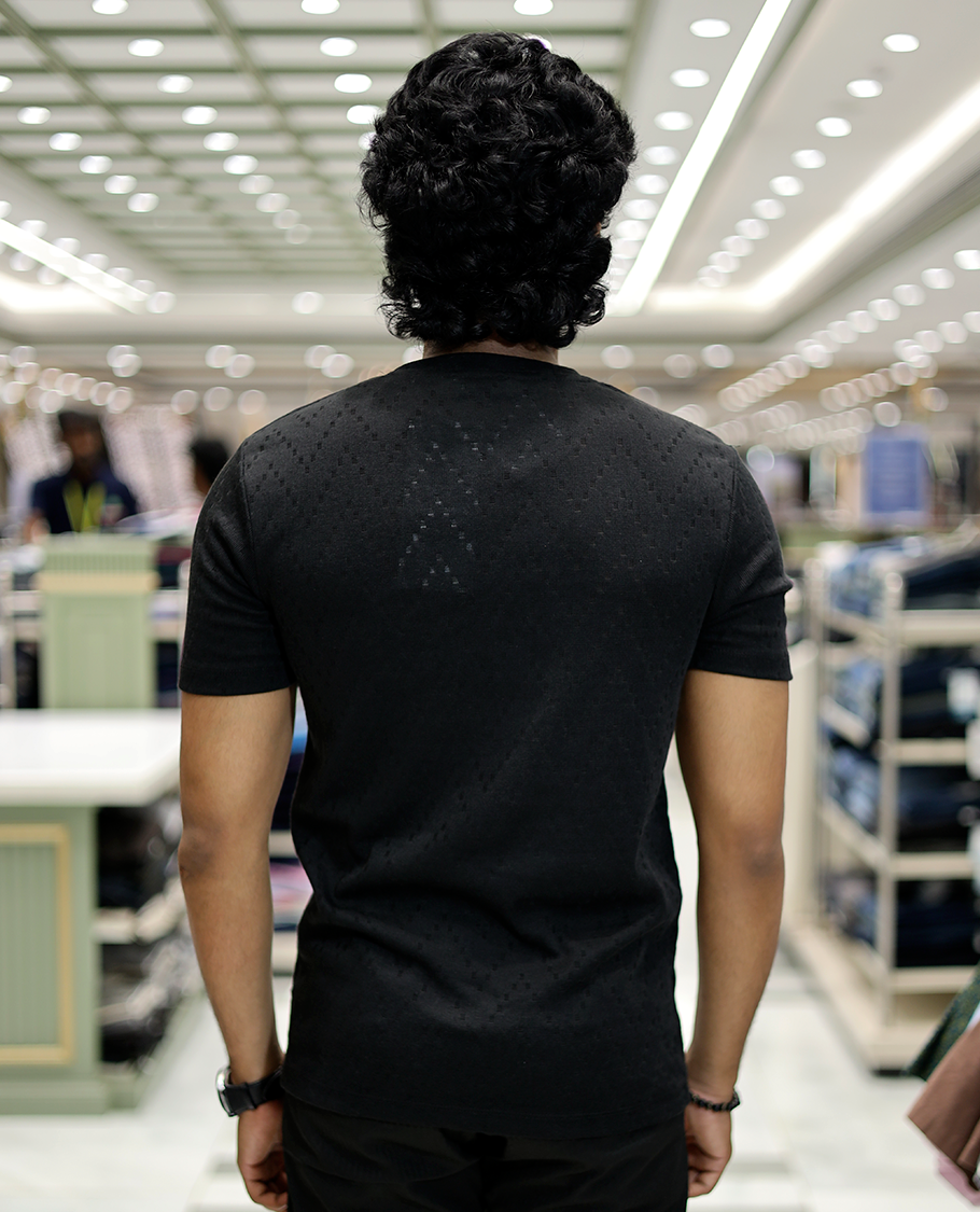 Black Chevron Cotton-Blended T-Shirt