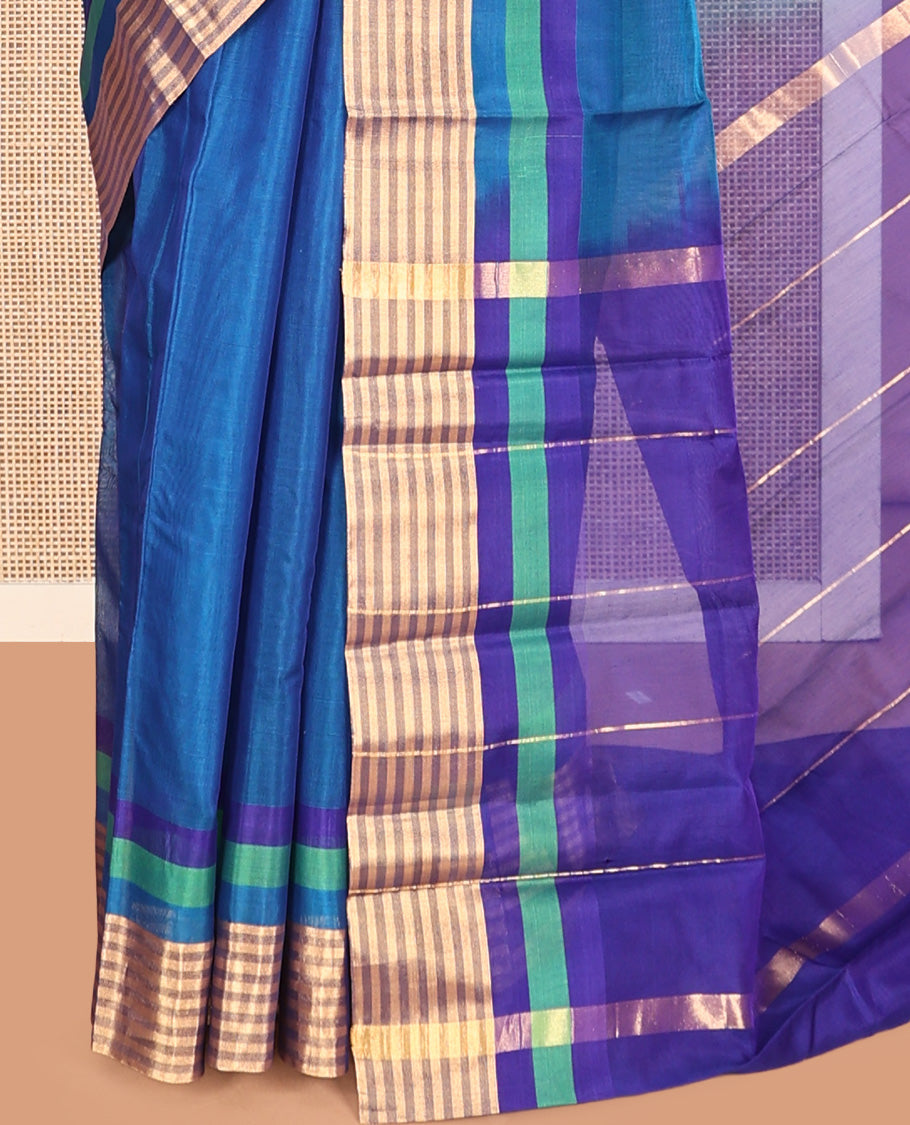 Blue Plain Silk Cotton Saree