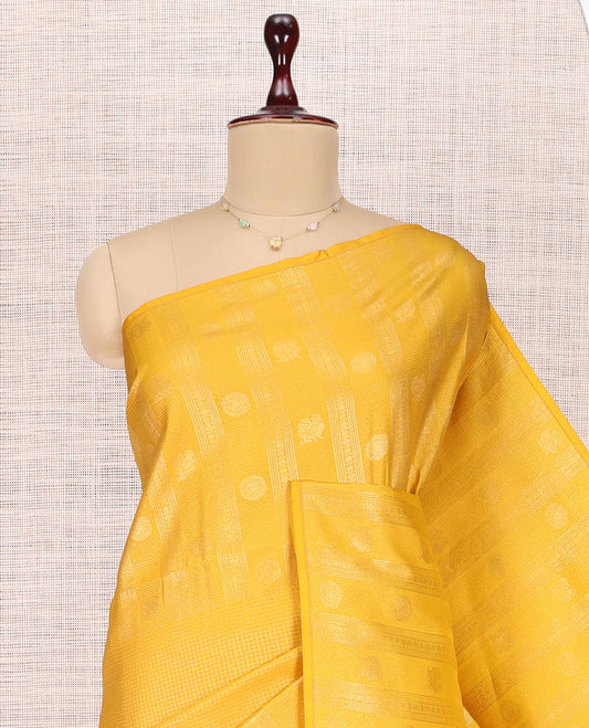 Borderless Peacock Chakram Yellow Budget Silk Saree