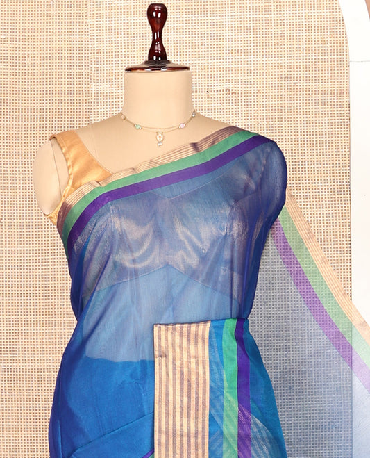 Blue Plain Silk Cotton Saree