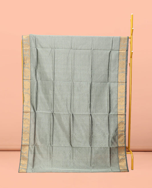 Grey Striped Poly Cotton Saree