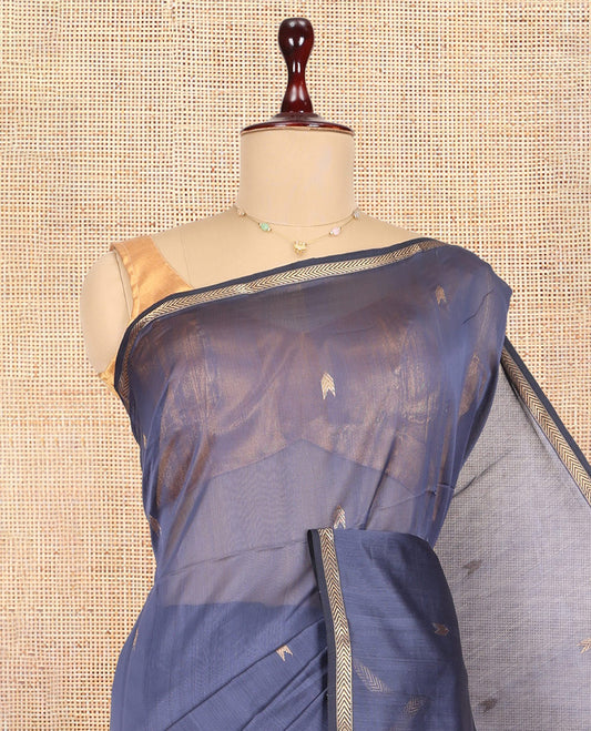 Blue Maheshwari Cotton Saree, Enthralled with Zari Buttas, a Zari Piping Border, Zari Buttas Pallu, and a Matching Blouse