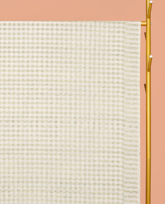 Borderless Pale Yellow Checked Chirala Cotton Saree, a Self-Pallu, and a Matching Blouse
