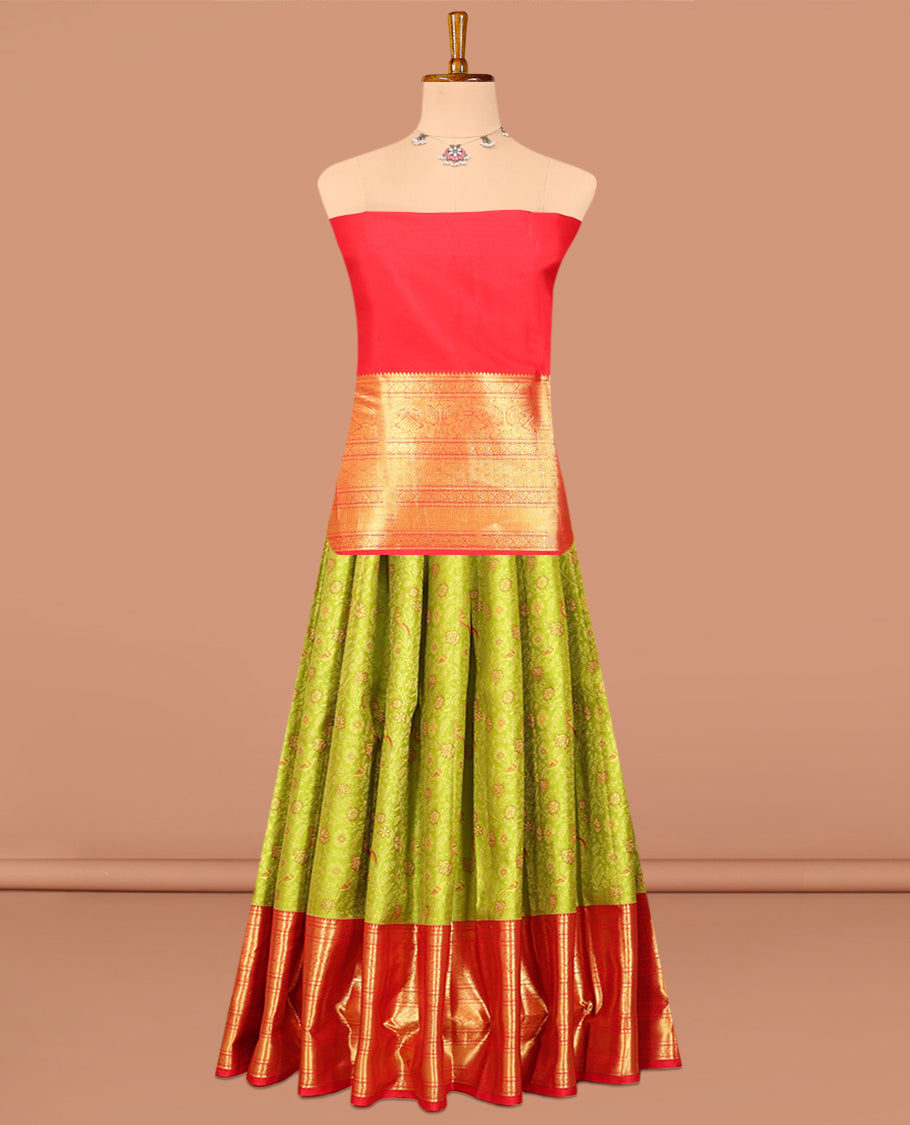 Parrot Green Pure-Silk Half-Saree