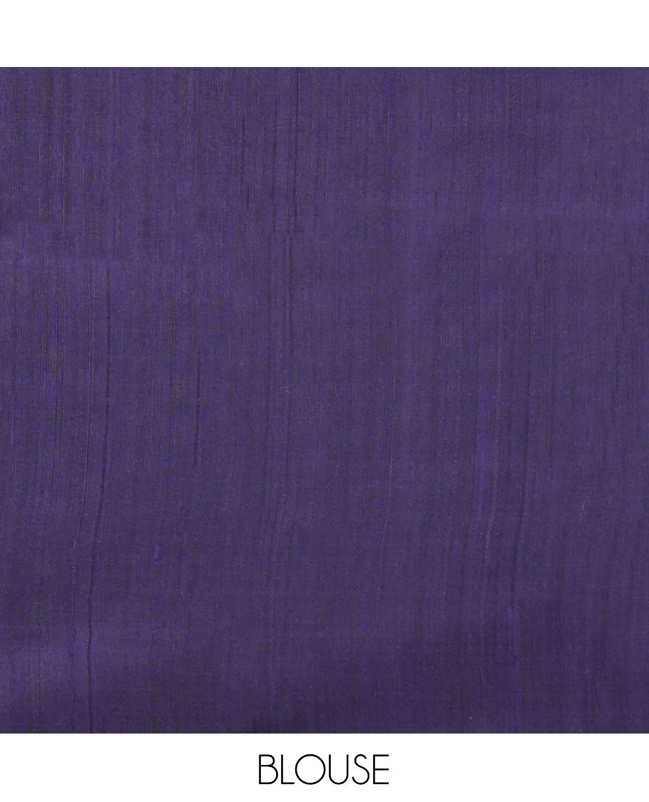 Blue Dupion Silk Saree, Steeped in Richness of Stripes and Buttas, a Self-Border, Gleaming Zari Temple Pallu, and a Matching Blouse