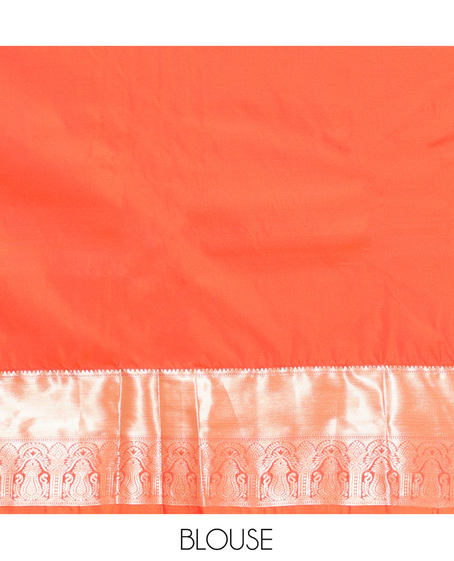 Sandal Budget Silk Saree, Sparsely Threaded with Zari Designs, Complemented by a Contrast Traditional Zari Border, Pallu of Jaal Design, and Contrast Blouse