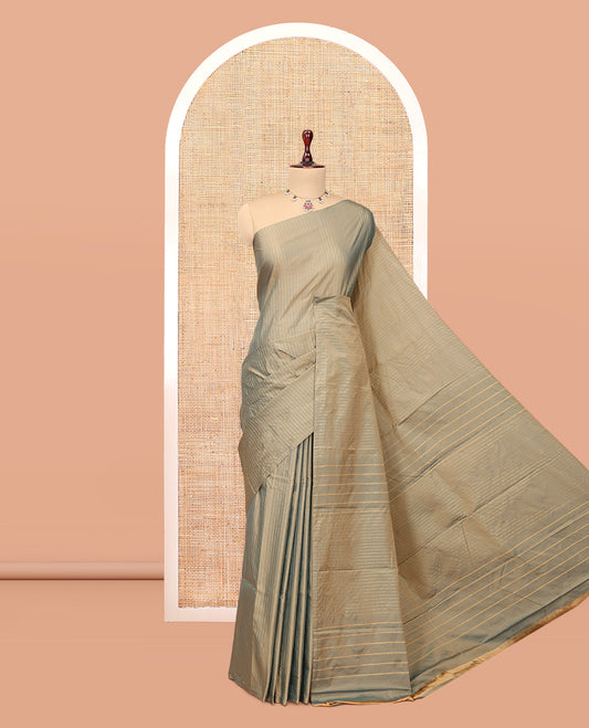 Borderless Green Zari Striped Arani Saree, a Pallu of Zari Stripes, and a Matching Blouse
