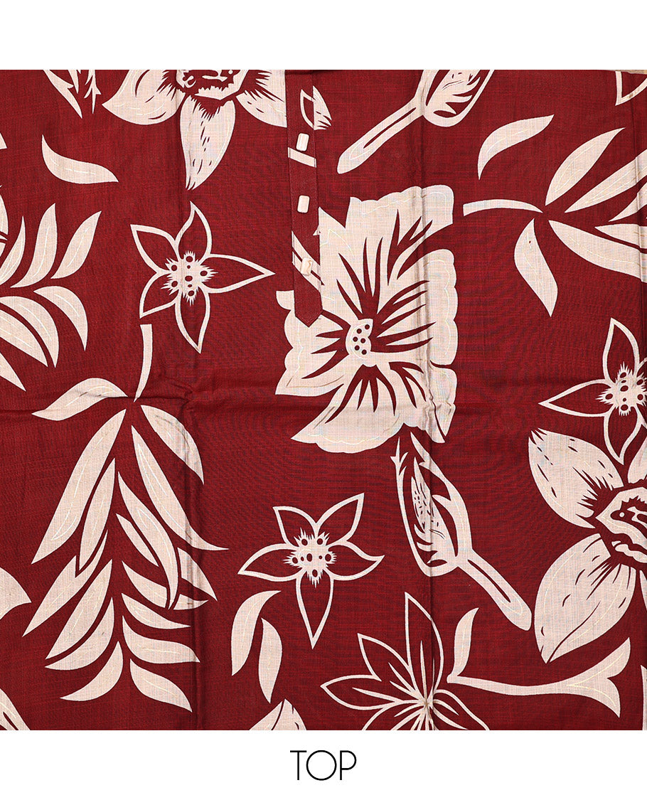 Maroon Material Chudidar Set, Elevated with Floral Print on Rayon Top, a Plain Cotton Bottom, and Paired with a Matching Plain Chiffon Dupatta