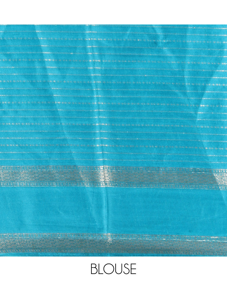 Parrot Green Dola Silk Saree, Ornamented with Zari Stripes, Contrast Traditional Zari Border, Striped Pallu, and a Contrast Blouse