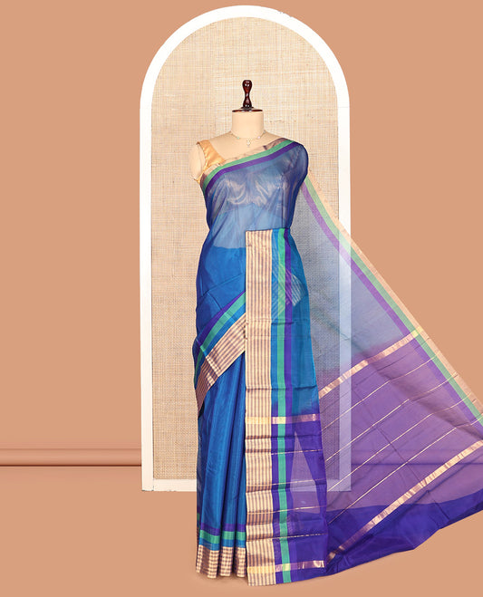 Blue Plain Silk Cotton Saree