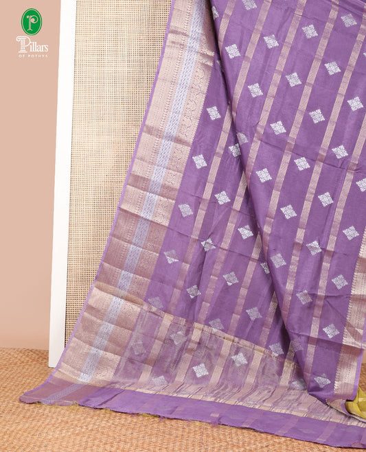 Lavender owven butta , stripes dola silk saree with zari border & chit pallu along with contrast blouse