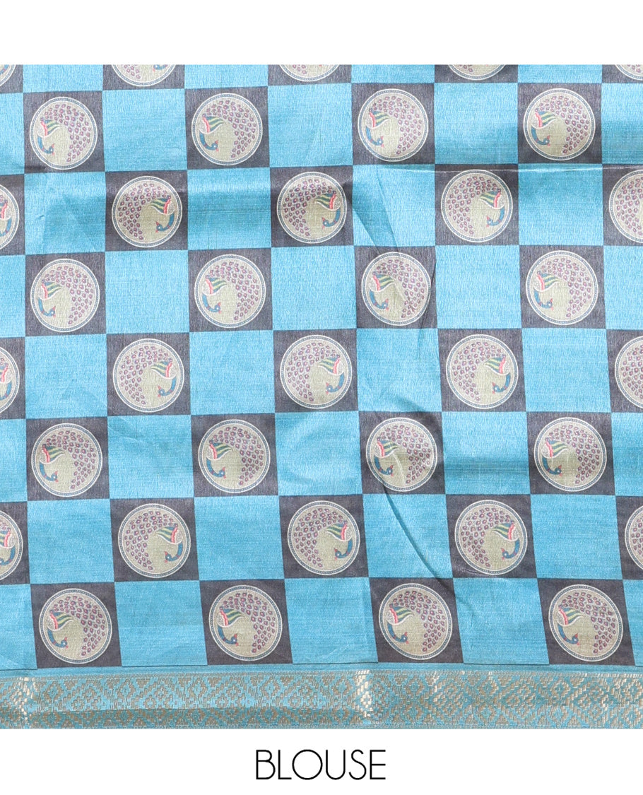 Blue-Grey Semi-Tussar Saree