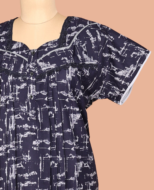 Blue Cotton-Blended Nighty