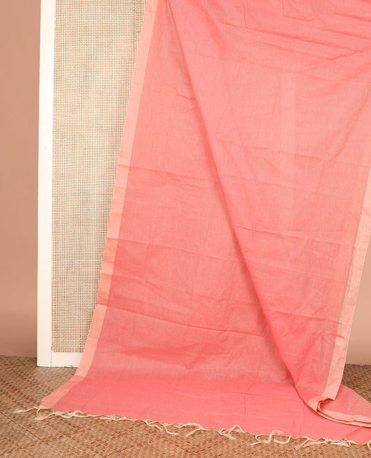 Pink Sparsely Striped Mangalagiri Cotton Saree Subtly Made a Plain Border, and Self-Pallu of Stripes