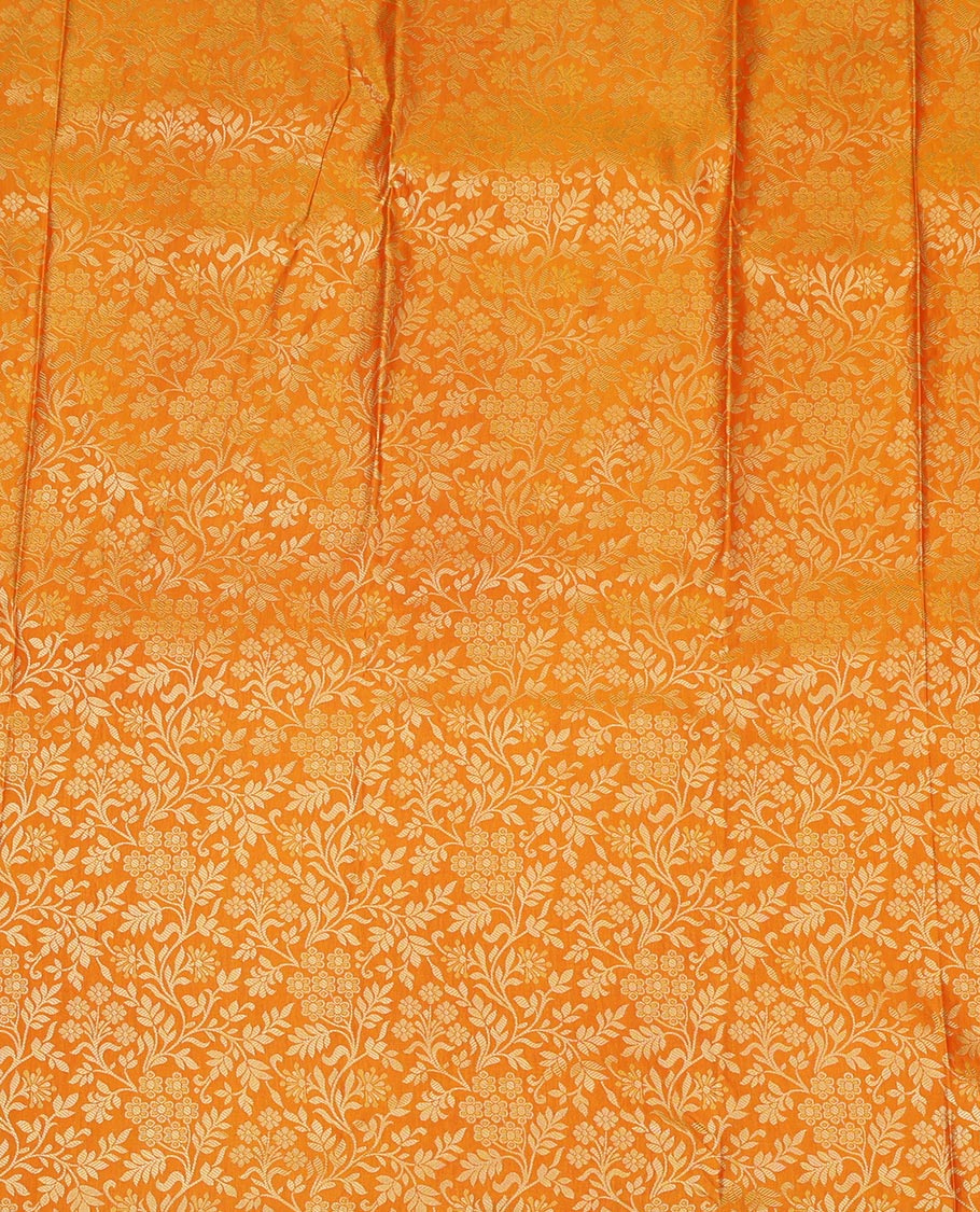Orange Jacquard Art Silk Pavadai Material, Contrast Traditional Zari Border, a Contrast Blouse