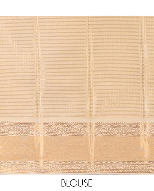 Mustard Art Silk Material Half Saree Set, Embellished with Zari Buttas and Checks on Its Skirt, Complemented by Contrast Traditional Zari Design Border, Paired with a Contrast Blouse, and an Intricately Designed Dhavani