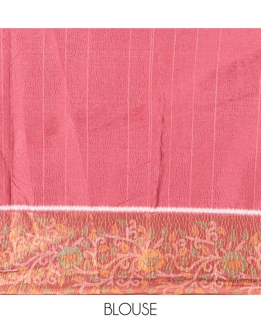 Black Manipuri Silk Saree, Adorned with Pochampally Ikat Designs, a Contrast Floral Printed Border, a Contrast Blouse