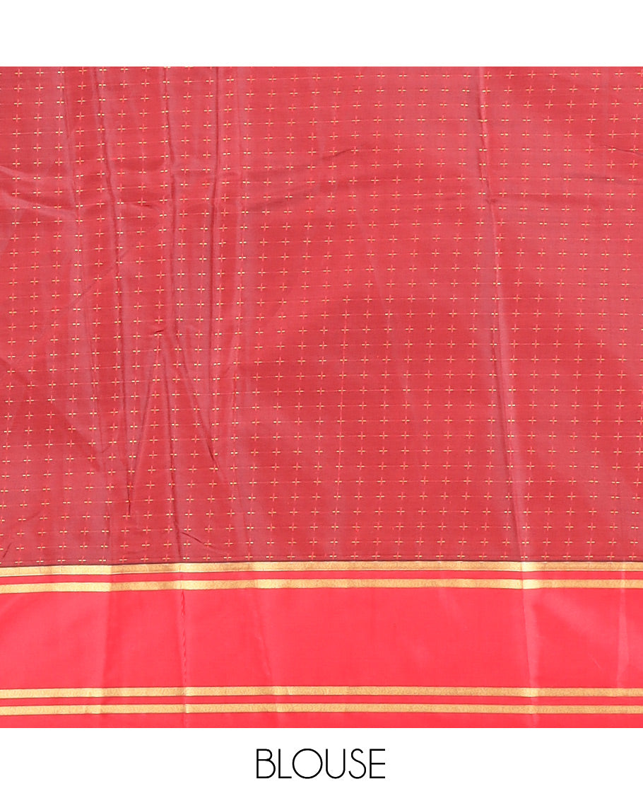 Navy Semi-Soft Silk Saree Steeped with Plus-Shaped Buttas, Contrast Border, and a Matching Blouse