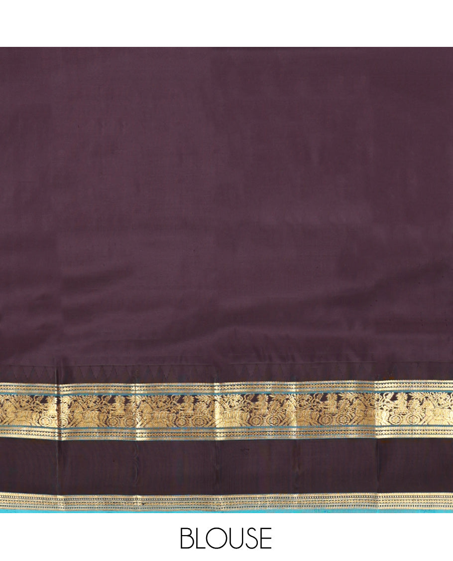Pink Vasundhara Silk Saree, Embellished with Zari Buttas, Complemented by Contrast Rettai Pettu Temple Border, Grand Paiyadi Kattam Pallu, and a Contrast Blouse
