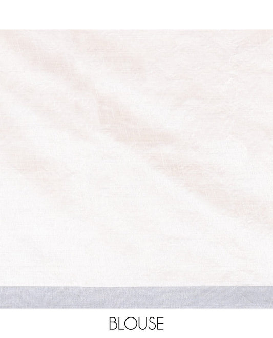 Cream floral thread embroidery semi-banaras tussar saree with contrast plain border & floral embroidered pallu