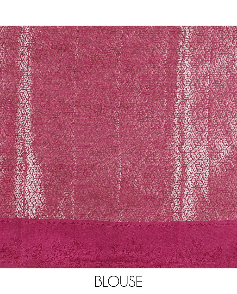 Purple Semi-Tussar Saree, Elevated with Floral Jacquard Design, an Embossed Border, a Floral Pallu, and a Matching Blouse