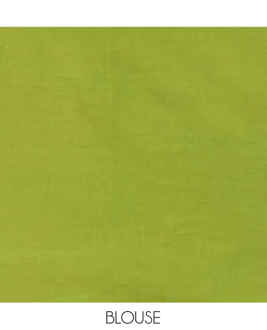 Borderless Mustrad-Green Diamond Shibori Printed Khadi Mul Cotton Saree, and No Blouse