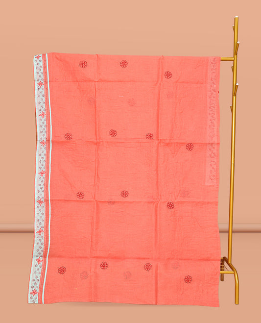 Dark Peach Lucknowi Chikankari Saree