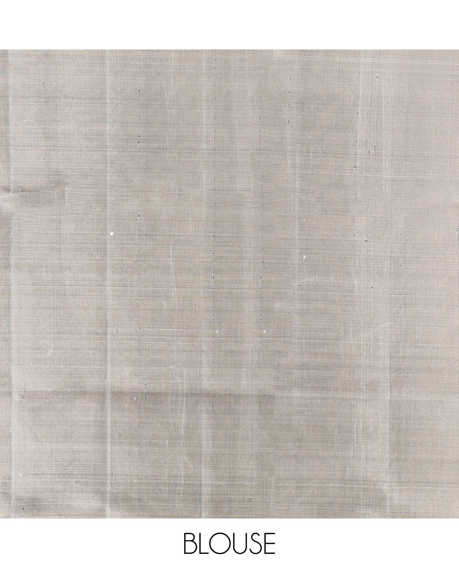 Pale Brown Mayuri Lite Silk Mix Saree, Richly Decked Up with Zari Buttas, Complemented by Contrast Border, Sparsely Woven Pallu and a Contrast Blouse