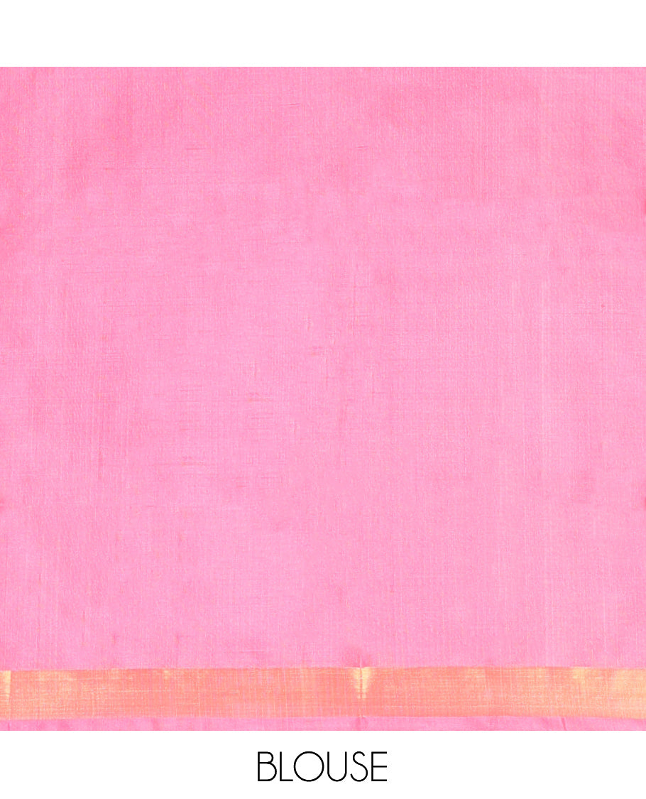 Pink Uppada Silk Saree, Accentuated with Buttas, Highlighted by a Zari Border, Zari-Buttas Woven Pallu, and a Matching Blouse
