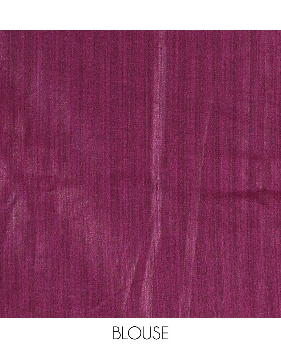 Borderless purple horizontal satin thick striped shimmer georgette saree with a matching plain blouse