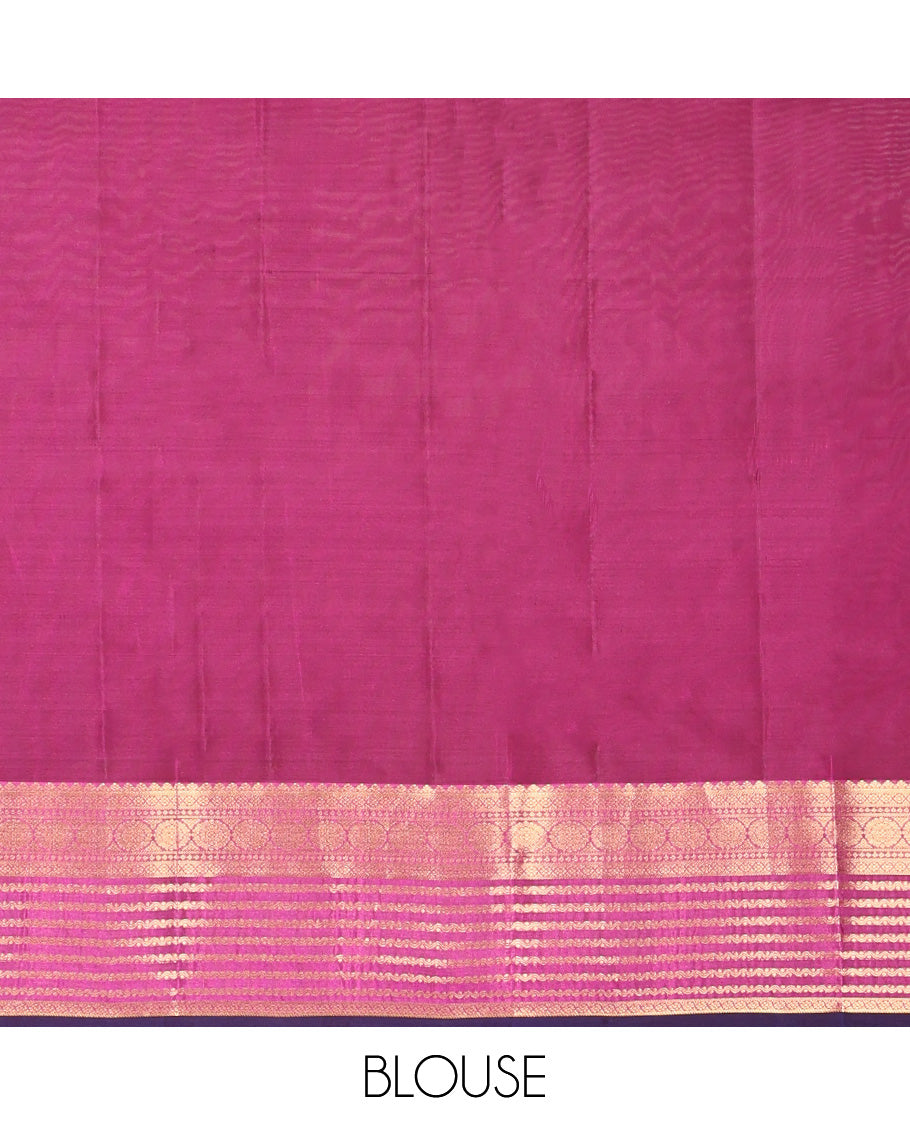 Blue Vasundhara Lite Silk Mix Saree, Woven with Zari Buttas, a Contrast Border of Charkam and Neli Designs, Grand Pallu, and a Contrast Blouse