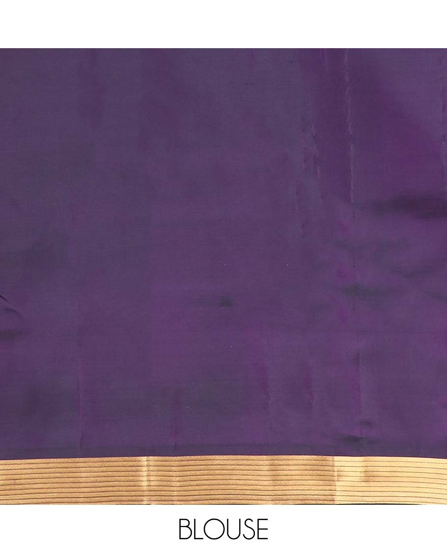 Purple floral design vasundhara silk mix saree  with contrast striped border & pallu of argyle design