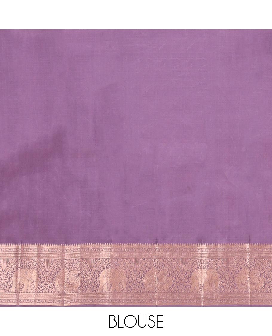 Purple Kanchipuram Wedding Silk Saree, Beautifully Bedecked with Mayil-Chakram Jacquard on Its Body, Highlighted by a Zari Border of Thilakam Mokku, Kodi Visiry, Annam, and Yaanai Designs, Intricately Designed Pallu, and Paired with a Matching Blouse