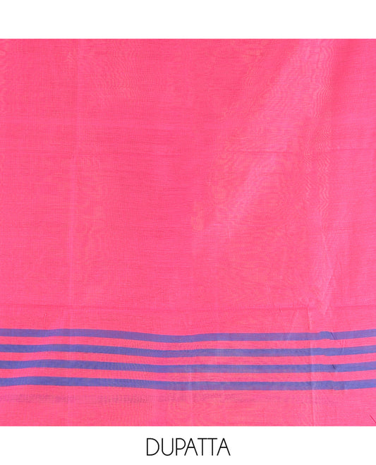 Royal Blue Chanderi Silk Material Chudidar Features Jamdani Floral Top, Contrast Bottom and Dupatta