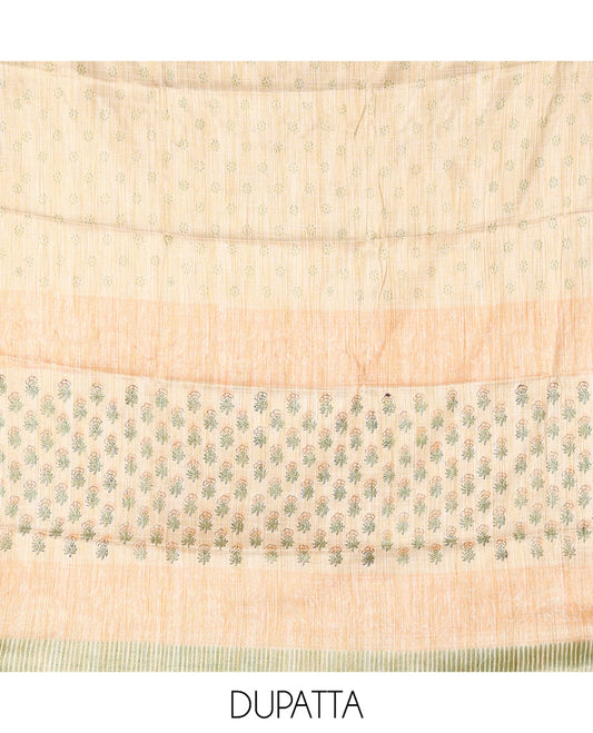 Ivory Chikku Semi-Silk Khadi Jute Material Chudidar Set