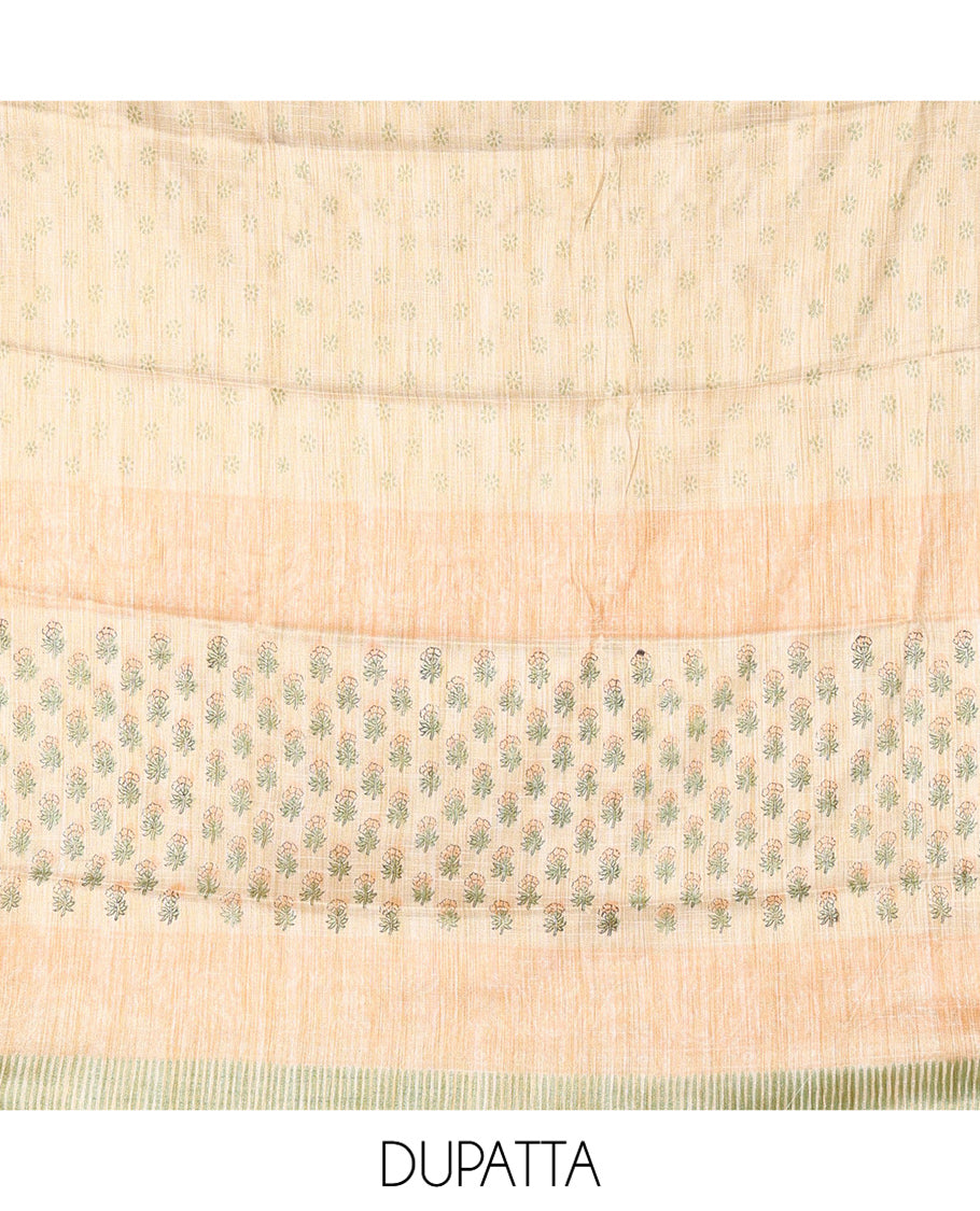 Ivory Chikku Semi-Silk Khadi Jute Material Chudidar Set