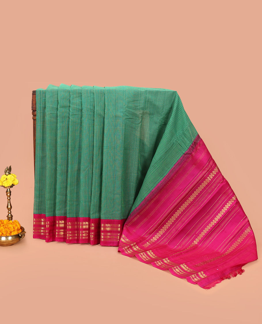 Green Checked Gadwal Cotton Saree
