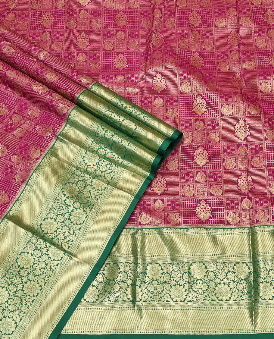 Purple Art Silk Material Half Saree Featuring Jacquard Skirt, a Contrast Traditional Zari Design Border, Contrast Blouse, and an Intricate Dhavani
