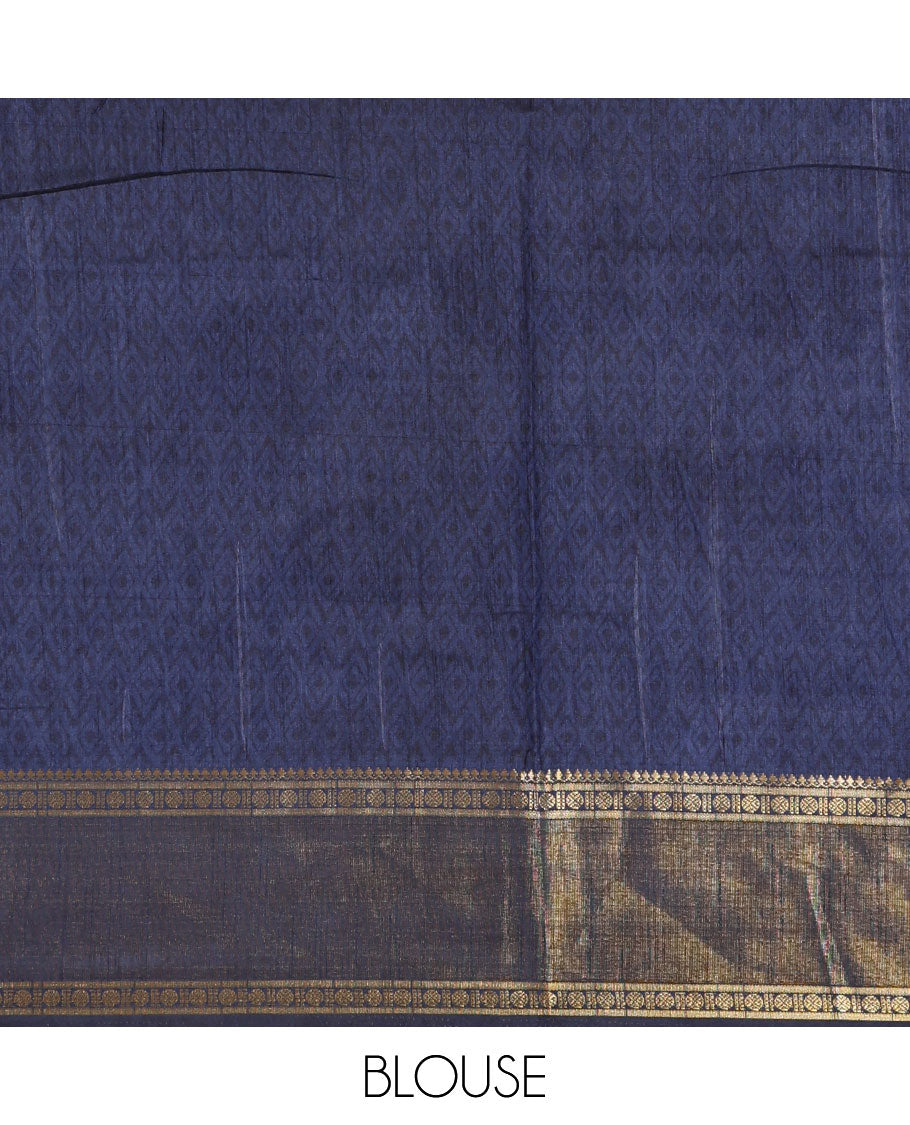Navy blue intricate design patola saree, contrast traditional zari and double-ikkat style border, printed pallu, and blouse of print, and zari work