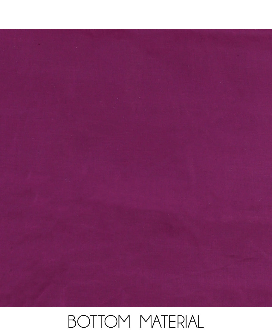 Cream-Purple Material Chudidar Features an Elephant-Umbrella Printed Top, a Contrast Bottom, Contrast Bordered Dupatta