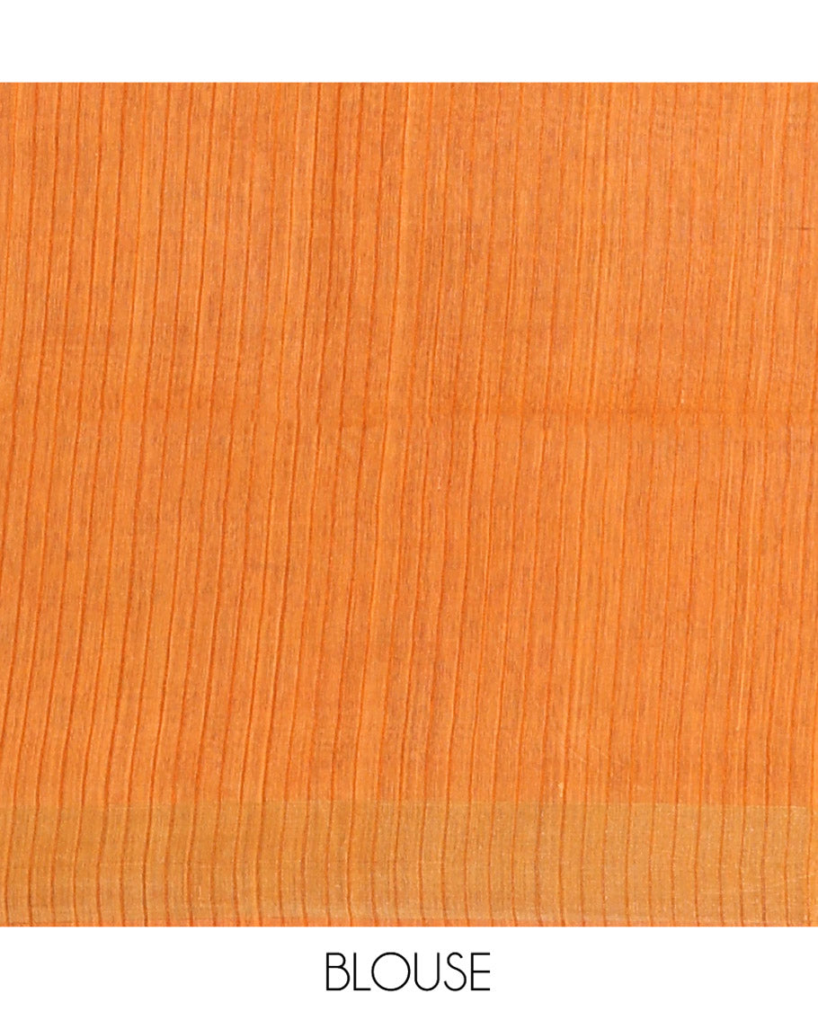 Sandal Tussar Silk Saree Bedecked with Floral Vine Printed All Over Its Body, Pallu Adorned with Geometric Print, and Paired with a Contrast Blouse
