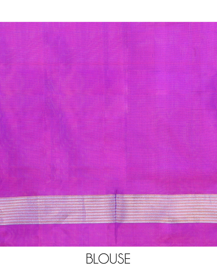 Blue Uppada Silk Saree, Beautified with Checked Designs All Over Its Body, Complemented by a Contrast Border of Stripes, Plain Pallu, and Paired with a Contrast Blouse