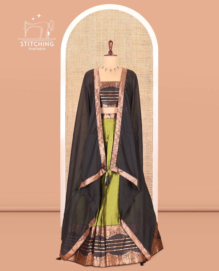 Leaf Green Semi-Silk Half-Saree