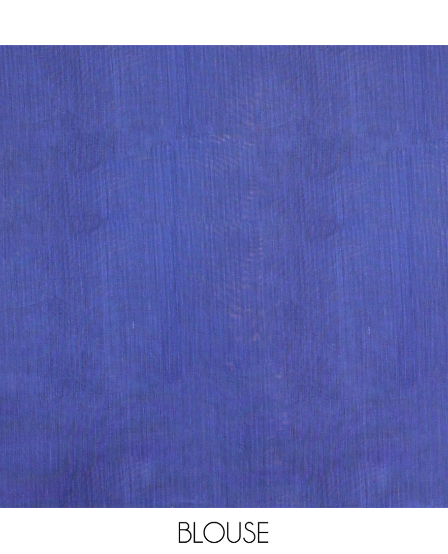 Blue Semi-Silk Cotton Saree, Graced with Buttas All Over Its Body, Highlighted by a Zari Border of Geometric Designs, Pallu of Geometric Designs, and Paired with a Matching Blouse