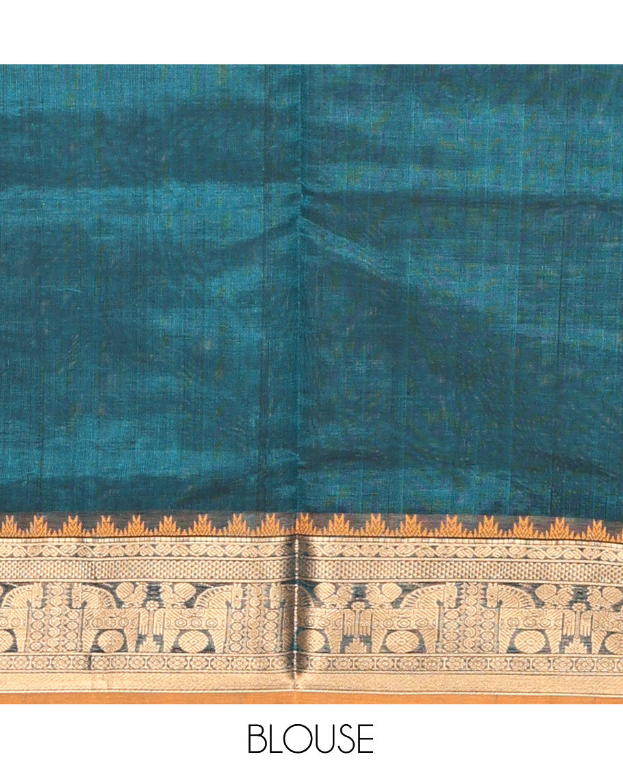 Blue Buttas-Checked Kuppadam Silk Saree, a Semi-Contrast Zari Border, Grand Pallu, a Matching Blouse