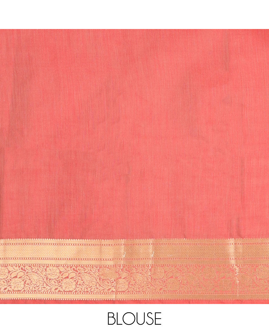 Light green striped, motifs soft silk saree with contrast zari design border & floral design pallu