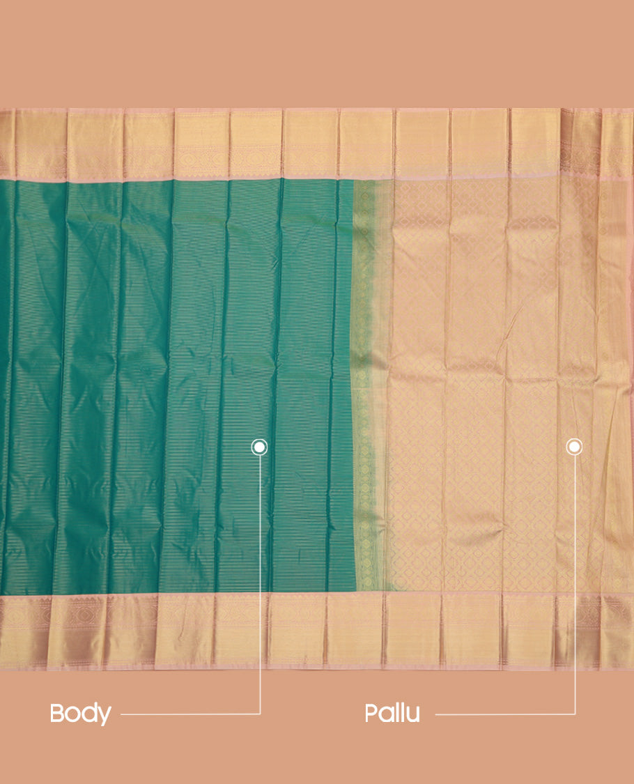 Green Budget Silk Saree, Subtly Sparkled With Zari Weave On Its Body, Complemented by Contrast Traditional Zari Designs Woven Border, Grand Pallu and Paired with a Contrast Blouse